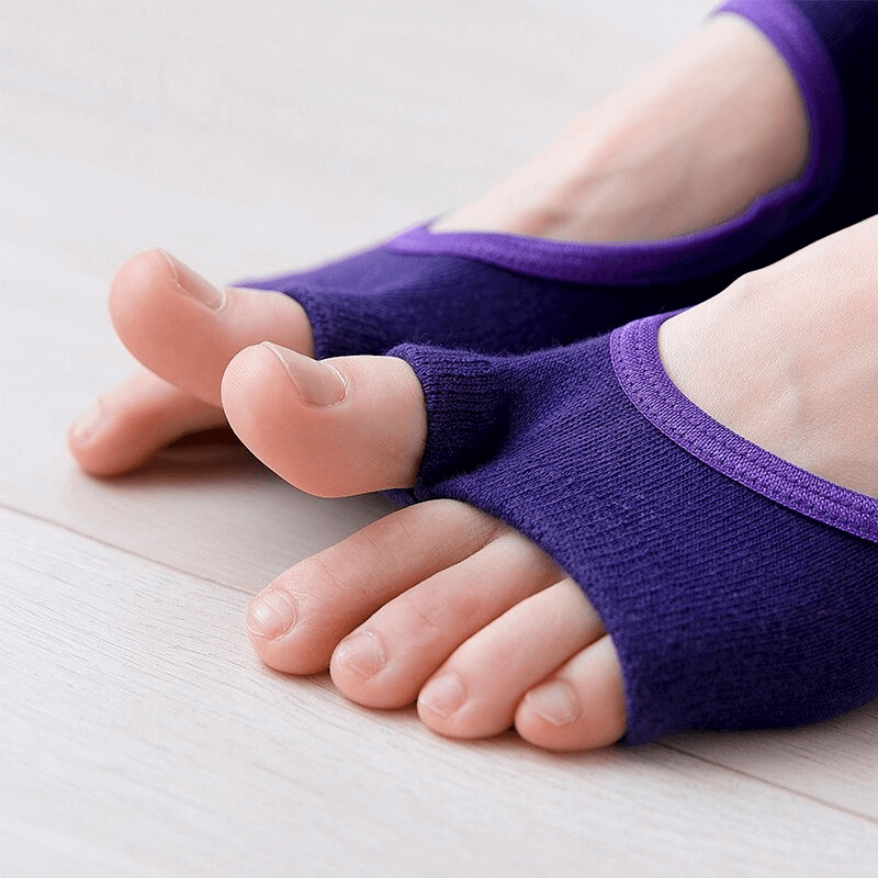 Shaped Sports Anti-Slip Open Toe Women's Socks SF0333 in purple showcasing breathable comfort and secure grip for fitness.